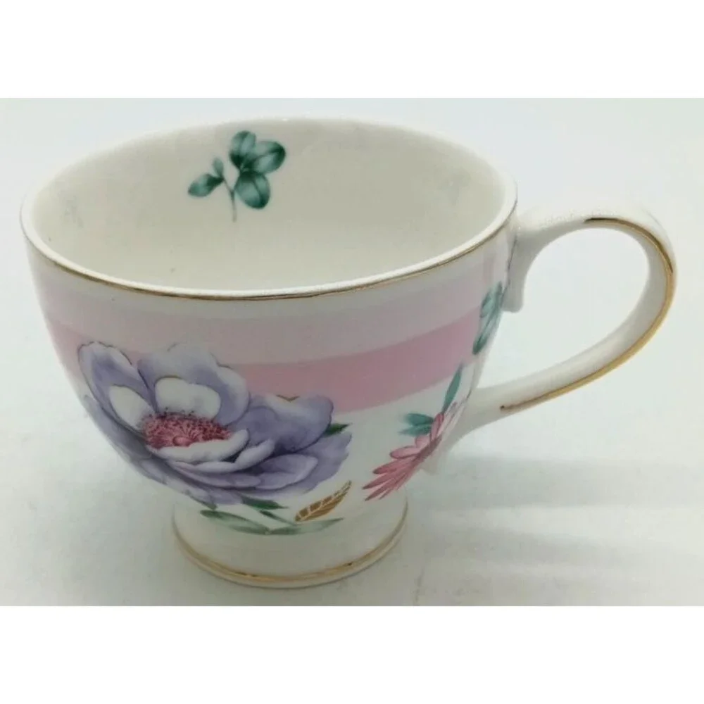 Grace Teaware Fine Porcelain Floral Pink Purple Flowers Oversize Teacup New